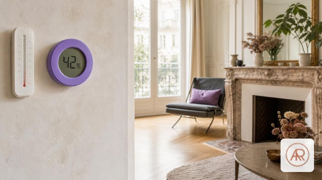 Hygromètre et thermomètre mesurant le taux d'humidité d'une pièce haussmannienne
